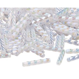 Miyuki Bugle Bead, Glass, AB Rainbow Clear 6mm Twisted Tube Spiral w/ 0.8mm Hole (840)