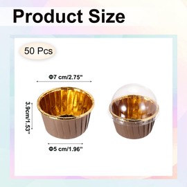 sourcing map 50 Pcs Single-Sided Aluminum Foil Cupcake Liners with Lids, Greaseproof Muffins Baking Cupcakes for Wedding Birthday Party Decoration, Brown (Round)
