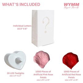 WYMM It Was Always You Light Up Letters with 30 Tea Lights Candles and 1000 Red & Pink Rose Petals - Luminary Bags Engagement Party Decorations & Anniversary Decorations Ideal Gift For Men & Women