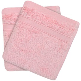 Towelogy® Luxury Flannel Face Cloth | Ultra Soft 100% Cotton Face Towels | 33x33cm (Natural, 2 Pack) (Pink)