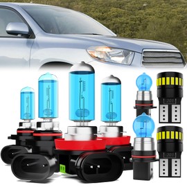 LECCIBUB Headlight Bulbs License Plate Lights Fit For Toyota Highlander 2011-2013, 9005 High Beam + H11 Low Beam + PSX26W Fog Lights Halogen Light Bulb + License Plate Lights, 6000K White, Pack of 8