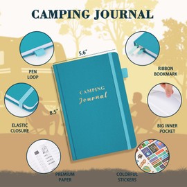 5 MINUTES A DAY Camping Journal and RV Travel Log Book, A5 Outdoor Camp & Adventure Book for 25 Campsites, Hiking Journal, Family Travel Books Camper Essentials Camping Gifts for Women-Turquoise