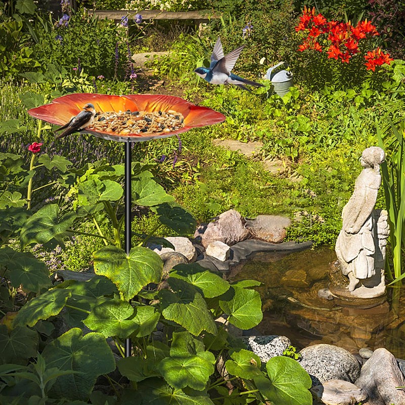 25 Inch Bird Bath, Rustproof Flower Pattern Birdfeeder with Ground