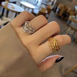 Xmsrn Vintage Textured Line Knuckle Ring Silver Irregular Line Finger Ring Punk Layer Line Ring Boho Knuckle Hand Ring Open Knuckle Ring for Women