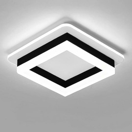 Square Modern Led Ceiling Light Fixture, 24W Black Flush Mount Hallway Ceiling Light Small Close to Ceiling Lamp for Living Room Bedroom Kitchen Balcony Cloakroom (Cool White, 6000K) - Color: Black,6000K