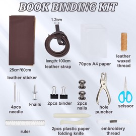 WEBEEDY Bookbinding Kit for Beginners DIY Leather Journal Bookbinding Set Book Making Kit DIY Craft Kit for Adults Complete Bookbinding Supplies Kit with Thread, Sewing Needles, Paper and Other Tools