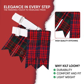 Men’s Kilt Flashes with Adjustable Buckle – Plain & Tartan Kilt Sock Garters – Acrylic Wool Highland Wear (MACDONALD)
