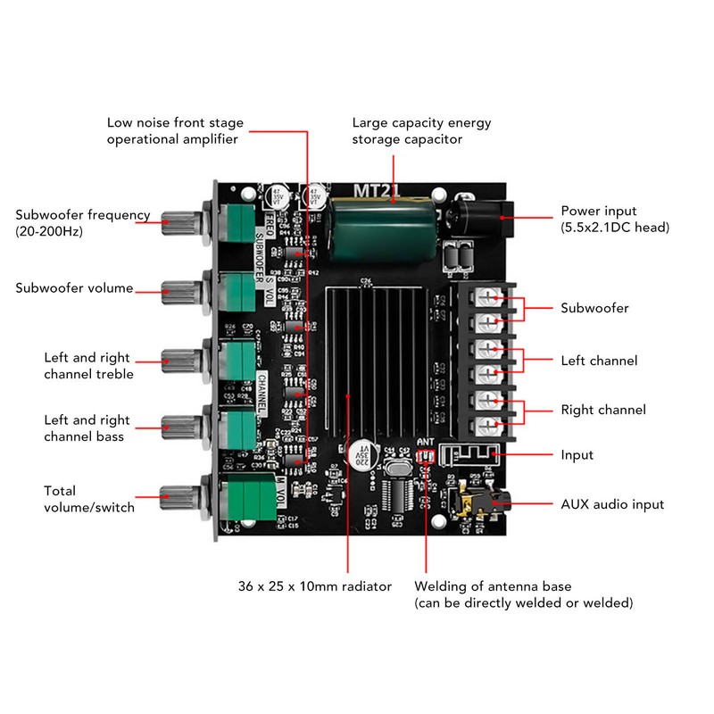 MT21 50W 50W 100W 2.1 Channel Subwoofer Amplifier Board Bluetooth