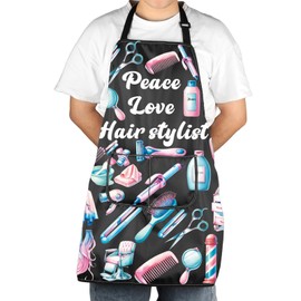 Hair Hustler Waterproof Apron Peace Love Hairstylist Apron With Pocket Beauty Salon Apron Hairdressers Gift (Peace Love Hairstylist Apron)