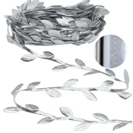 10 m Stripes Gift Ribbon, Sliver Leaf Ribbon, Silver Leaf Trimming Ribbon, Gift Streamers, Artificial Plants Ribbons, Garland Leaf Ribbon, Leaf Headbands, Leaves Ribbon for DIY Party (Silver)