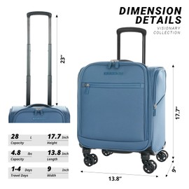 Verage Under Seat Luggage with Wheels, Softside Small Suitcase Spinner Carry On Luggage Bags for Airlines Airplanes Short Trip Men Women (Coast Blue, 14.5-Inch Plus Underseat)