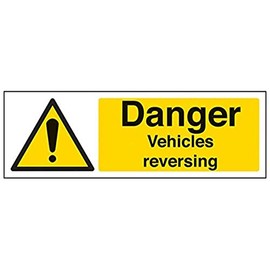 VSafety Danger Vehicles Reversing Sign - Landscape - 300mm x 100mm - 1mm Rigid Plastic