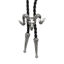 Yjfeshion Cowboy Vintage Bolo Tie Western Skull Goat Head Texas Bola Tie Rodeo Leather Necktie for Men Women Gift Vintage Silver