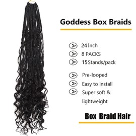 LMZIM 24 Inch 8 Packs Boho Box Braids Crochet Hair Bohemian Crochet Box Braids with Curly Ends Goddess Box Braids Synthetic Crochet Hair for Black Women (24 inch, 2)