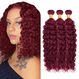 Burgundy Water Wave Bundles 99j Human Hair Bundles Red Human Hair Bundle 12 14 16 inch 99J Water Wave Bundle Red Color