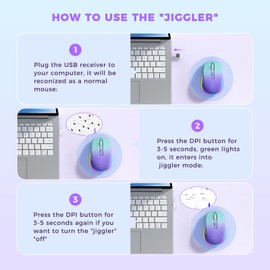 Wireless Mouse Jiggler - LED Wireless Mice with Build-in Mouse Jiggler Mover, Rechargeable Moving Mouse for Computer with Undetectable Random Movement Keeps Computer Awake - Gradient Purple