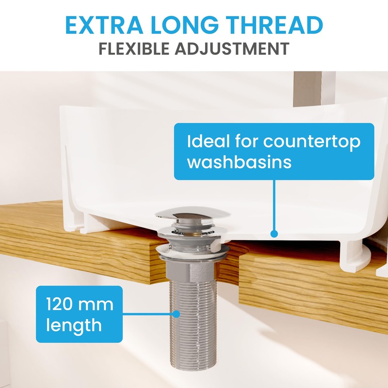 Bächlein Universal Extra Long Drain without Overflow (Chrome) Pop Up