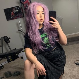 Kalisa Purple Lace Wig Long Wave Purple Nature Color Side Part Lace Front Wig Synthetic Purple Body Wave Wig Heat Resistant Fiber Daily Makeup Wigs for Women 24 Inch