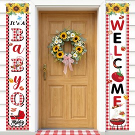 BBQ Baby Shower Decorations Sunflower Welcome BabyQ Banner It's A Baby Q Porch Sign Rustic Flroal Barbecue Door Banner for Summer Baby Q Baby Shower Gender Reveal Picnic Party Front Door Decor