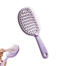 Self Cleaning Hair Brush with Lift Pad, ABS Bent Brush for Blow Dry,Dual Curve Design with Extra Long and Thick Hair, Wet Hair Brush for Women, Girls and Kids (Purple)