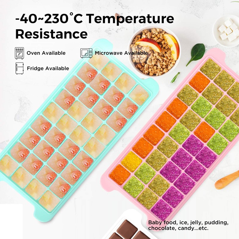 Humbee Ice Cube Tray, Soft Silicone Ice Tray with Lid,