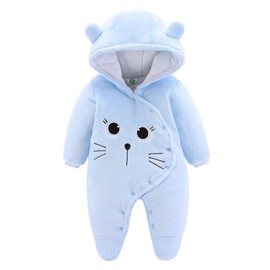 Baby Winter Fleece Jumpsuit with Hood Girls Boys Snowsuits Warm Romper Outfits 0-12 Months, blue