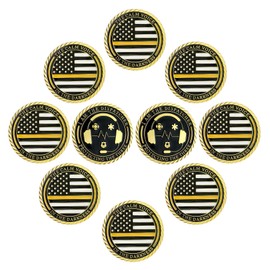 10Pcs Thin Gold Line Challenge Coins Bulk Pack Emergency Dispatchers First Responder Thank You Coin Gifts