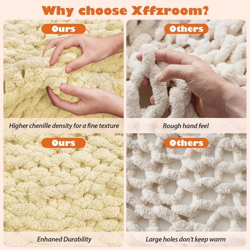 xffzroom Chunky Knit Blanket Throw, 60x80inch Soft Chenille Yarn Throw,