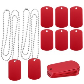MECCANIXITY Metal Blank Tags Stamping, Aluminum Blank Tags, Dog DIY Engraving Blank Tags with Necklace Chain for Pet Dog ID Tags, Pendant Decoration, Craft Tags 10set (Red)