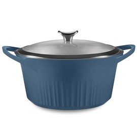 CorningWare QuickHeat 5.5-QT Cast Aluminum Dutch Oven With Lid & Non-Stick Ceramic Interior, Lightweight and Fast Even Heat Baking & Cooking, For Meats, Soup, Browning, Searing, French Navy