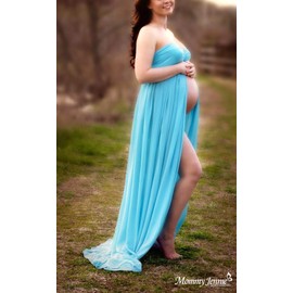 Mommy Jennie Maternity Dress for Photoshoot Sleeveless Open Front Photography Gown,B-Sky Blue
