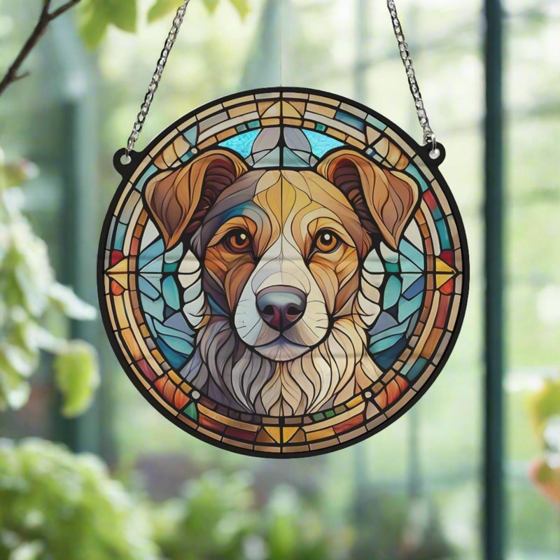 Image Industry Jack Russell Stained Glass Effect Suncatcher - Garden