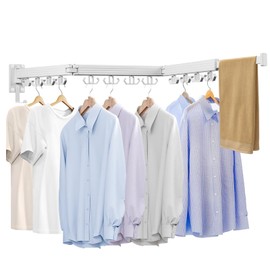 Kelisiting Wall Mounted Clothes Drying Rack, Laundry Drying Rack Wall Mounted, Upgrade 3-Foldable Clothing Drying Rack with 24 Hooks for Laundry, Laundry Organizer for Laundry & Dorms-White