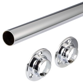Gedotec Clothes Rail Round Wardrobe Rail for Wardrobe & Furniture | Cupboard Tube 1500 mm | Cupboard Rail Chrome-plated Steel | Furniture Pipe Diameter 25 mm | 1 Piece - Furniture Rail with 2 Pieces