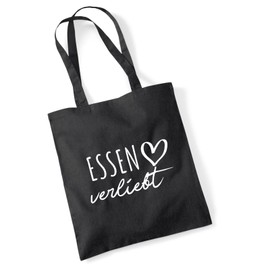 HUURAA Jute Bag Food in Love Bag Cotton 10 Litres Black with Name of Your Favourite City Gift Idea for Friends and Family, black