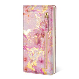 TMOODEL Wallet Women, Cute Marble RFID Blocking Credit Card Holder for Women, Slim Thin Leather Bifold Ladies Purse, Clutch Billfold Card Holder Wallets with 11 Card Slots & ID Window, Pink Gold