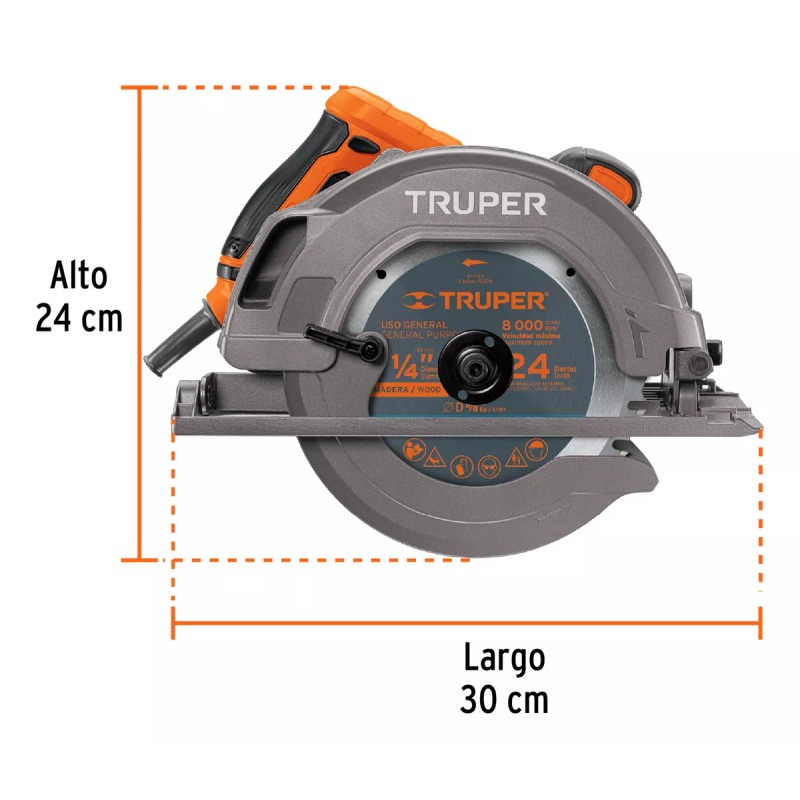 Truper Sierra Circular Eléctrica 7 1/4, 1750 W, Truper SICI-7-1/4A3