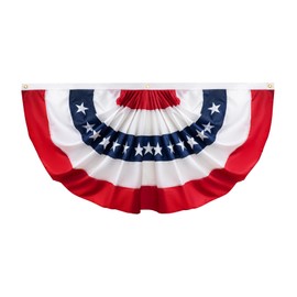 JRED Bunting American Flags 2x4 FT, USA Pleated Fan Flags, Embroidered Patriotic Red White and Blue Banner, for 4th of July Memorial Day Indoor Outdoor Decoration