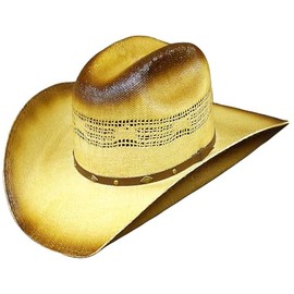 Modestone Traditional Bangora Rodeo Straw Cowboy Hat Stud Hatband 2-Tone Beige XL 7 5/8