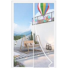White-Magnetic-Screen-Door Fits Door Size 34x82in, Door Screen Mesh Fiberglass Heavy Duty magnetic Screen Door For Sliding Patio Screen Size 36x84in