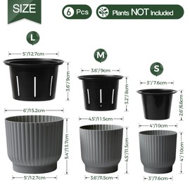 T4U 6 Inch Self Watering Pots for Indoor Plants, 6 Pack Gray Plastic Flower Pots for All House Plants, Flowers, African Violets