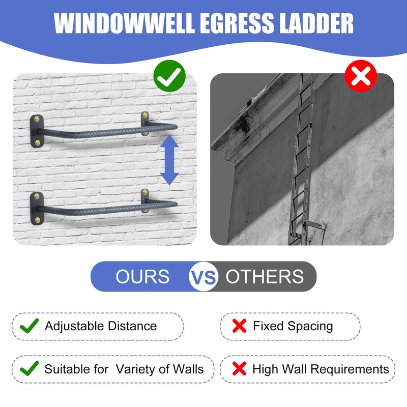 6-Rung Window Well Ladder, Heavy Duty Steel Basement Egress Ladder,