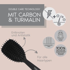 PARSA Beauty Professional Active Ingredient Brush Carbon + Tourmaline (Paddle Brush Small) - Perfect Straightening Without Flying Hair - Detangling Brush with Carbonised Nylon Pins