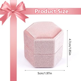 Pink Velvet Ring Box, 2 Slot Wedding Ring Box with Removable Lid, Small Vintage Engagement Ring Box, Hexagonal Ring Box, Ring Box for Proposal, Anniversaries, Weddings, Valentine's Day, Engagements