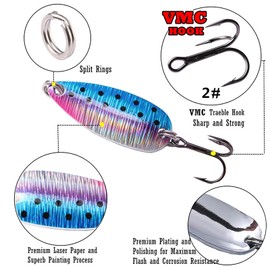 SUNMILE Fishing Spoons Lures VMC Treble Hooks Casting Metal Fishing Lures Blade Baits Trout Bass Pike Salmon Fishing Tackle Bait Fishing Lure kit (Color A 2PCS 1OZ)