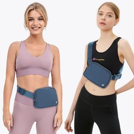 Rolapa Riñonera de moda para mujeres y hombres, bonita bolsa de cintura con correa ajustable, mini bolsa cruzada para viajes, correr, senderismo, entrenamiento, color negro, Azul / Patchwork, Mediano