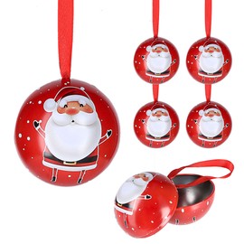 Cepewa Santa Christmas Baubles Set of 6 Metal for Hanging and Opening Christmas Decoration Christmas Tree Bauble Santa Claus (6 x Christmas Baubles Santa)