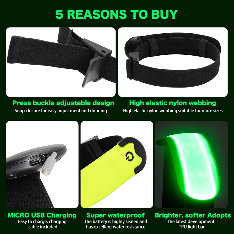 KOSKILL LED Armband Running USB Rechargeable(2 Pack), High Visibility Wristband