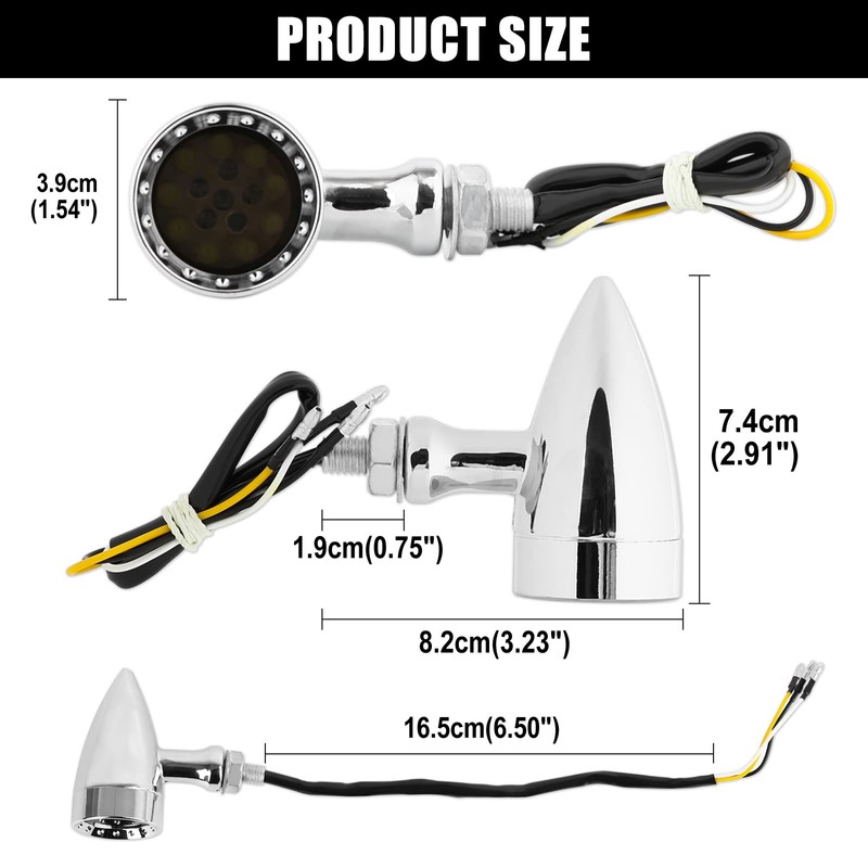 DREAMIZER Chrome Motorcycle Turn Signals 15 LEDs Bullet Front Rear