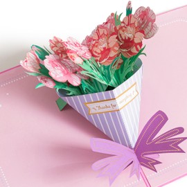 HBlife Carnation Paper Flowers Bouquet Pop Up Birthday Cards, 3D Greeting Cards for Women with Blank Note Card and Envelope for All Occasion, Birthday, Mother's Day, Anniversary, Valentine's Day, Teacher's Day
